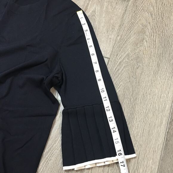 COS Pleated Ruffle Sleeve Top Navy Size Large Fine knit White Contrast - Picture 7 of 9